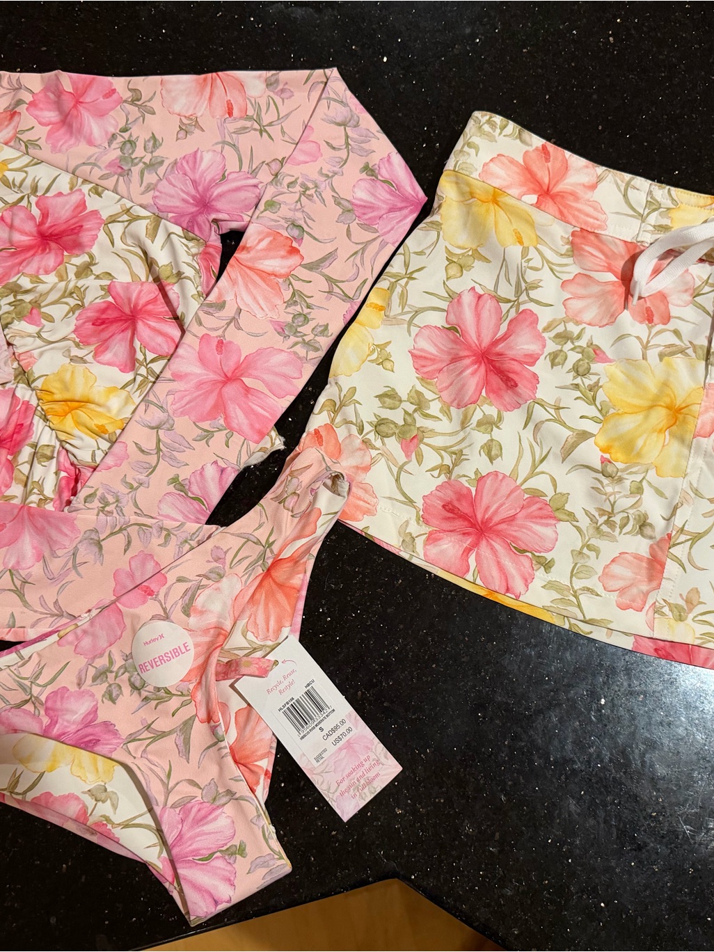 Nwt Loveshackfancy X Hurley Hibiscus Print Set 3.Rash Guard, Bikini And Skirt S